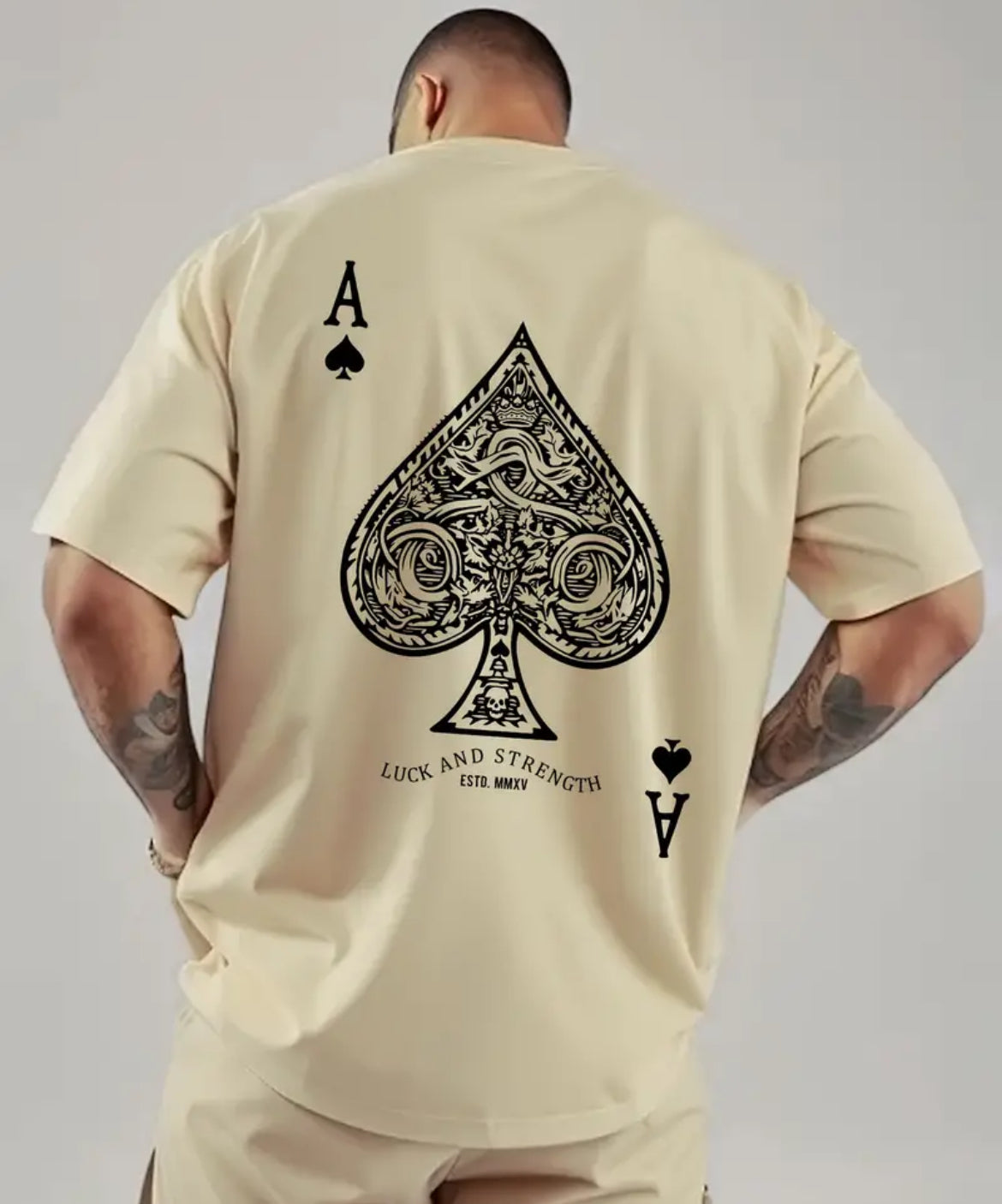 Men's Ace of Spades Poker Print Casual T-Shirt