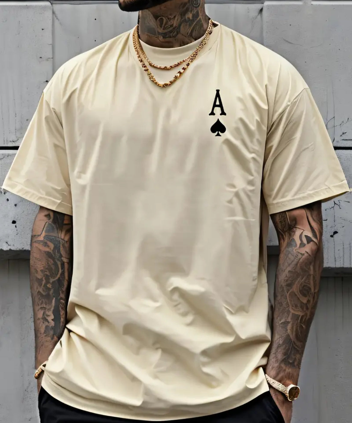 Men's Ace of Spades Poker Print Casual T-Shirt