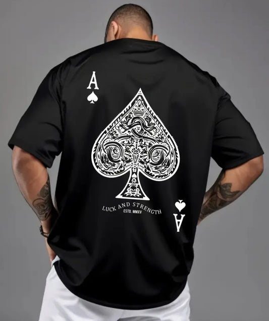 Men's Ace of Spades Poker Print Casual T-Shirt