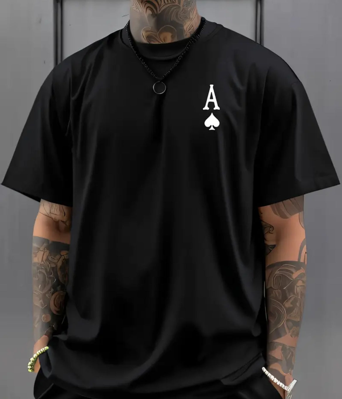 Men's Ace of Spades Poker Print Casual T-Shirt